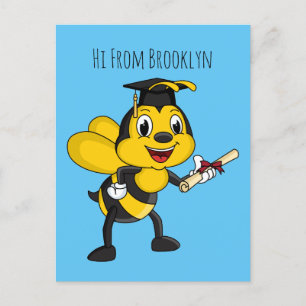 Happy cartoon bee graduation postcard