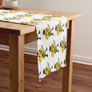 Happy cartoon bee graduation short table runner