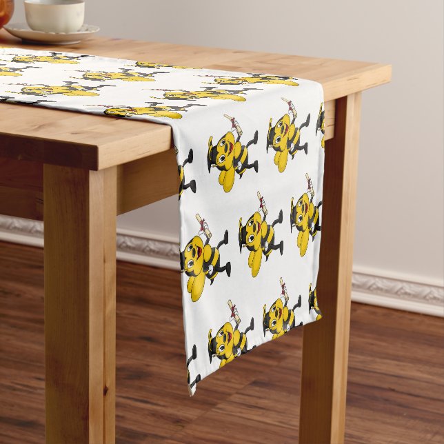 Happy cartoon bee graduation  short table runner (In Situ)