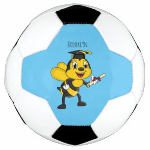 Happy cartoon bee graduation soccer ball