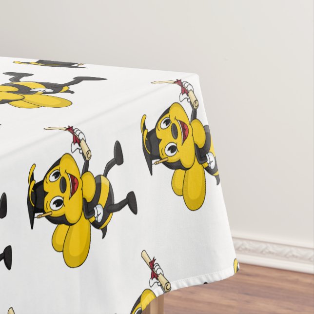 Happy cartoon bee graduation tablecloth (In Situ)