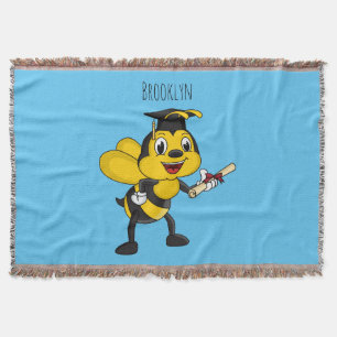 Happy cartoon bee graduation throw blanket