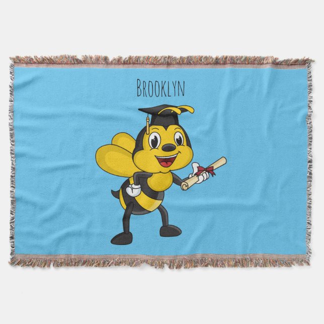 Happy cartoon bee graduation throw blanket (Front)