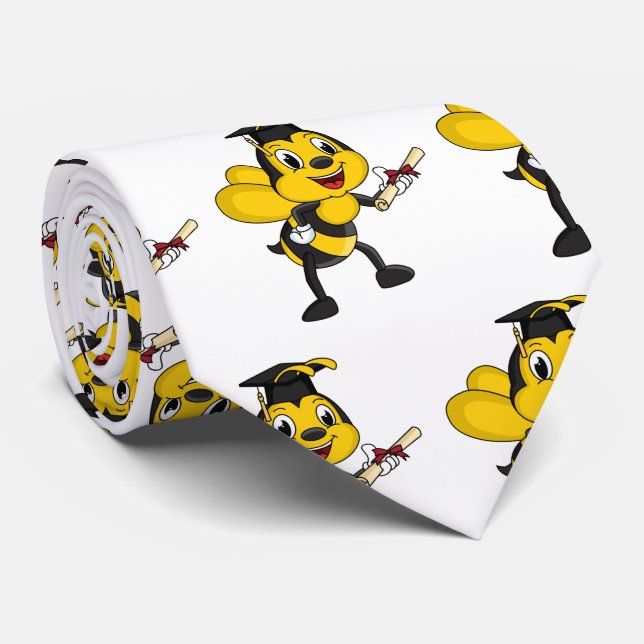Happy cartoon bee graduation  tie (Rolled)