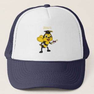 Happy cartoon bee graduation trucker hat