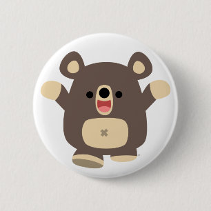 Happy Cartoon Black Bear button badge