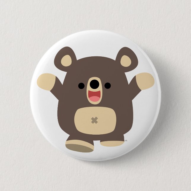 Happy Cartoon Black Bear button badge (Front)