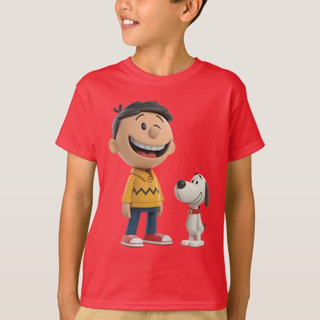 Happy Cartoon Boy and Dog Duo – Cute 3D Style  T-Shirt (Front)