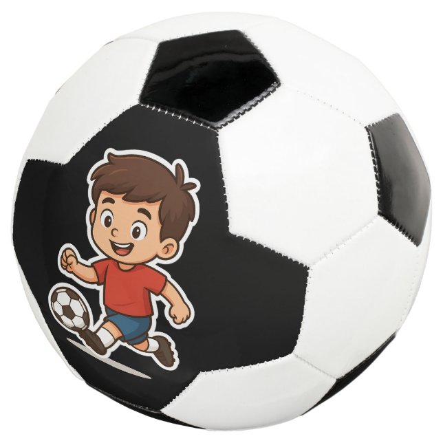 Happy Cartoon Boy Playing Soccer Ball (Three Quarter)