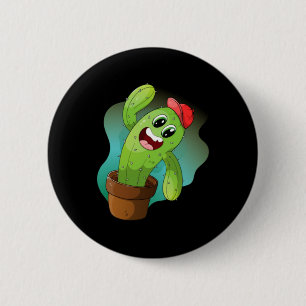Happy Cartoon Cactus Plant 6 Cm Round Badge
