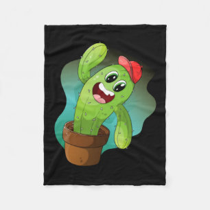 Happy Cartoon Cactus Plant Fleece Blanket