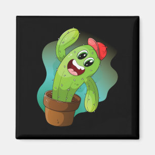 Happy Cartoon Cactus Plant Magnet