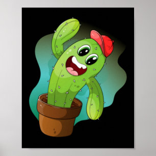 Happy Cartoon Cactus Plant Poster