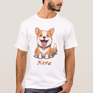 Happy Cartoon Corgi Dog Illustration T-Shirt