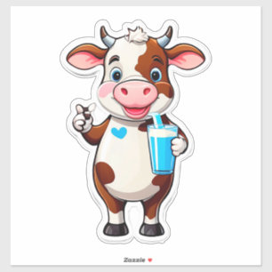 Happy Cartoon Cow With Milkshake Cup For Kids