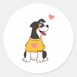 Happy Cartoon Dog Classic Round Sticker