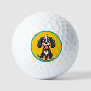 Happy Cartoon Dog in a Colourful Circular Frame Golf Balls