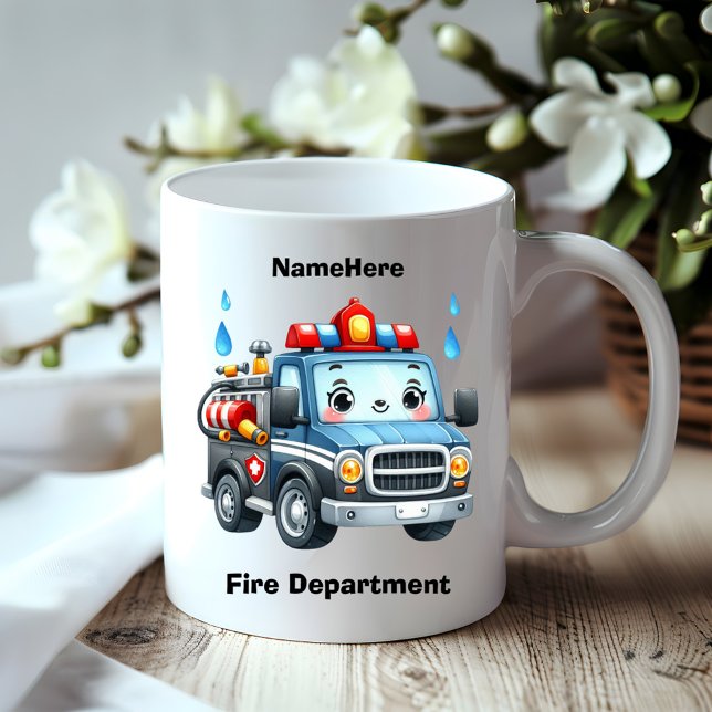 Happy cartoon fire truck ready to roll coffee mug (Creator Uploaded)