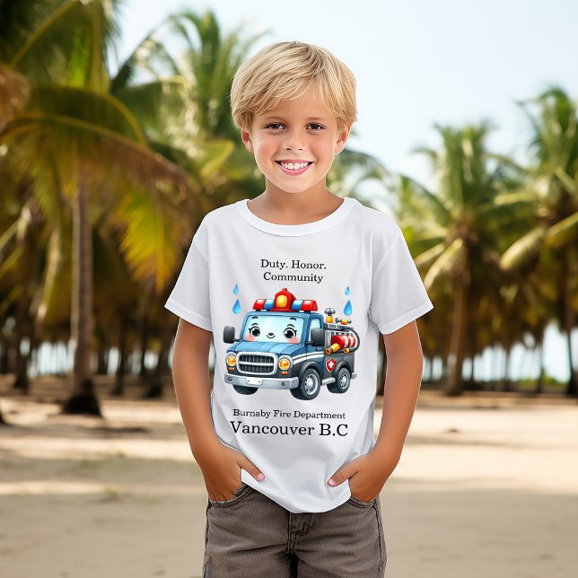 Happy cartoon fire truck ready to roll T-Shirt (Creator Uploaded)