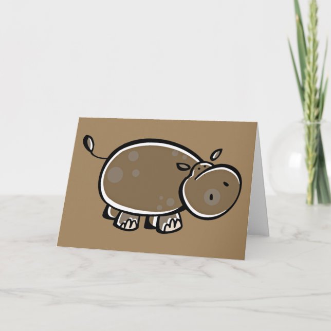 Happy Cartoon Hippo Card (Front)