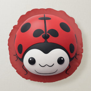 Happy Cartoon Ladybug nursery decor Round Cushion