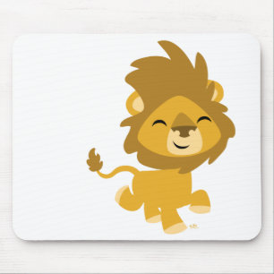 Happy Cartoon Lion round sticker Mouse Pad