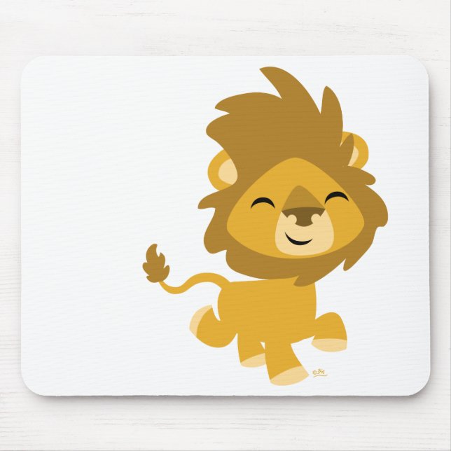Happy Cartoon Lion round sticker Mouse Pad (Front)