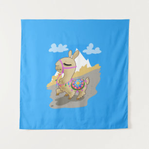 Happy Cartoon Llama Tapestry