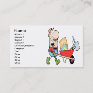 happy cartoon man gardening gardener business card