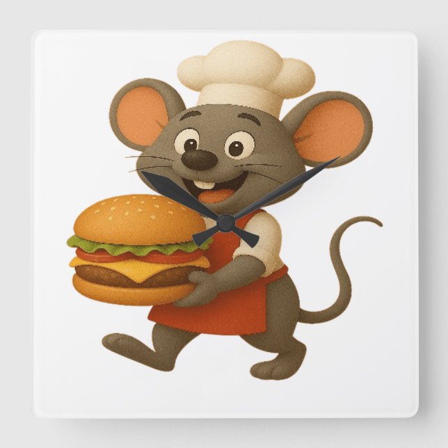 Happy Cartoon Mouse Chef with Big Cheese – Wall Cl Square Wall Clock (Front)