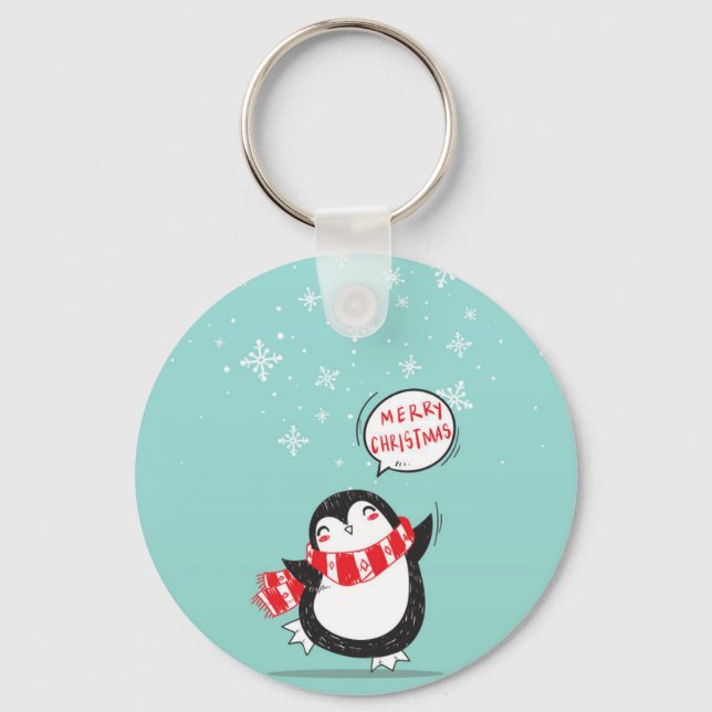 Happy Cartoon Penguin Key Ring (Front)
