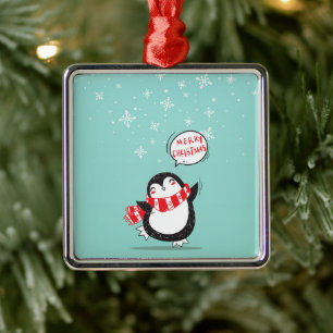 Happy Cartoon Penguin Metal Tree Decoration