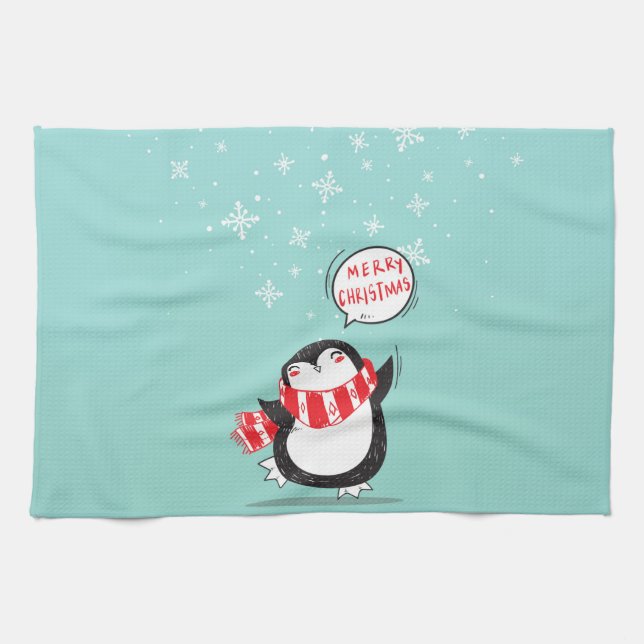 Happy Cartoon Penguin Tea Towel (Horizontal)