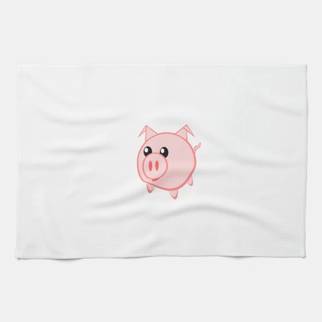 Happy Cartoon Pig Tea Towel (Horizontal)