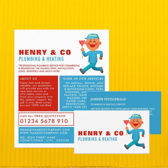 Happy Cartoon Plumber, Plumber, Plumbing Advert Flyer (Creator Uploaded)