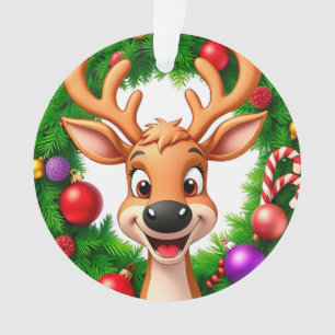 Happy Cartoon Reindeer Christmas Winter Celebratio Ornament