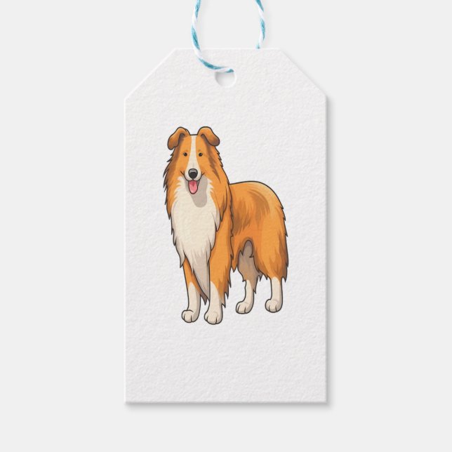 Happy Cartoon Rough Collie  Gift Tags (Front)