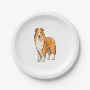 Happy Cartoon Rough Collie  Paper Plate