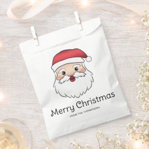 Happy Cartoon Santa Claus Head On Blue And Text Favour Bags