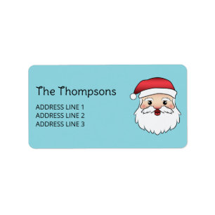 Happy Cartoon Santa Claus Head On Blue And Text Label