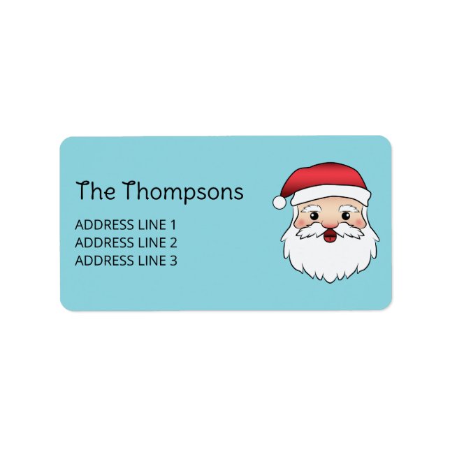 Happy Cartoon Santa Claus Head On Blue And Text Label (Front)