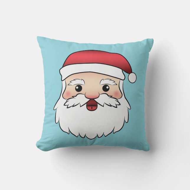 Happy Cartoon Santa Claus Head On Blue Cushion (Front)