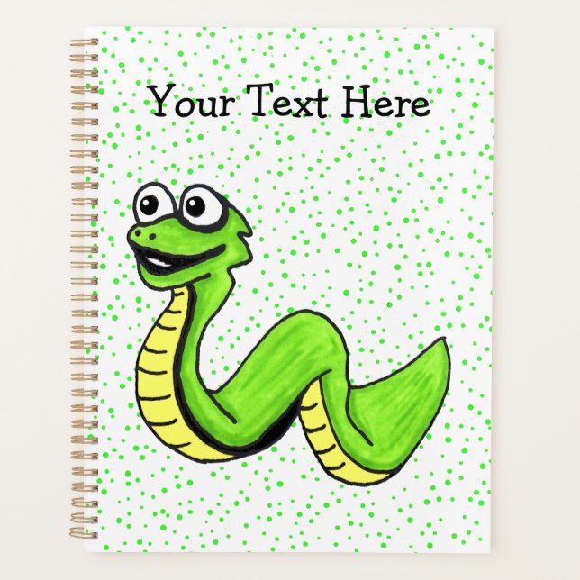Happy Cartoon Snake Bright Green on dots Planner (Front)