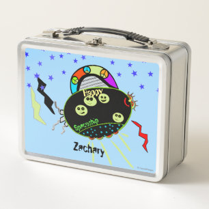 Happy Cartoon Spaceship Peace Signs Smile Faces Metal Lunch Box