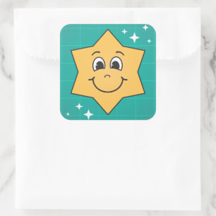Happy cartoon star smiley character xmas design square sticker