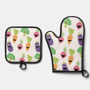 Happy Cartoon Vegetables Oven Mitt & Pot Holder Set