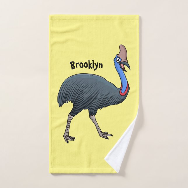 Happy cassowary bird cartoon illustration bath towel set (Hand Towel)