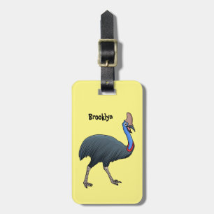 Happy cassowary bird cartoon illustration  luggage tag