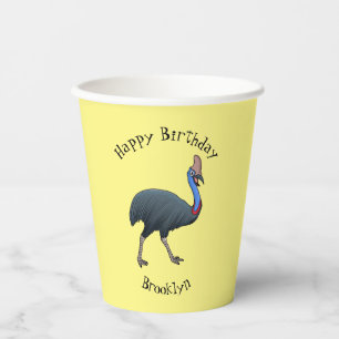 Happy cassowary bird cartoon illustration  paper cups
