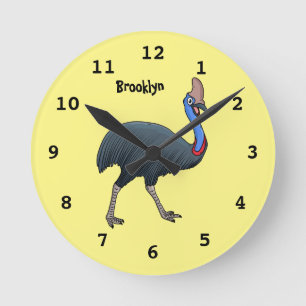 Happy cassowary bird cartoon illustration  round clock